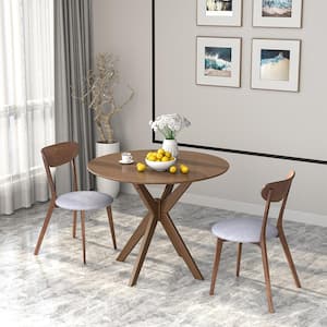 3-Piece Brown Round Wood Dining Table Set Modern Kitchen Table and Chairs Dining Room Set