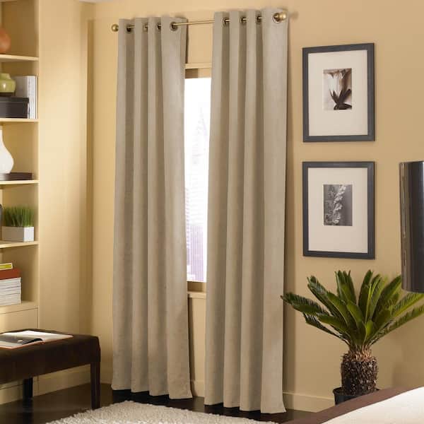 Curtainworks Cameron Microsuede Light Filtering 50 in. W x 132 in. L Grommet Curtain Panel in Sand