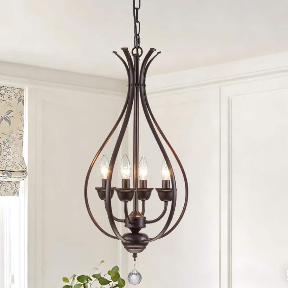 4-Light Oil-Rubbed Bronze Farmhouse Chandelier, Teardrop Candle Pendant Light with Crystal Drop for Dining Room Kitchen price history on PriceWatchPro