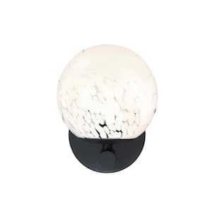 Crown Heights 6 in. 1-Light Matte Black Wall Sconce with White Art Glass Shade