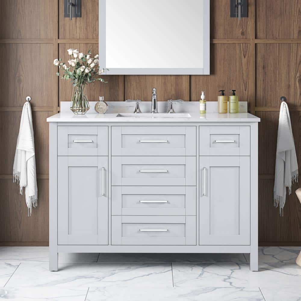 Home Decorators Collection Riverdale 48 in. W x 21 in. D x 34 in. H Single Sink Bath Vanity in Dove Gray with White Engineered Marble Top -  Riverdale 48G