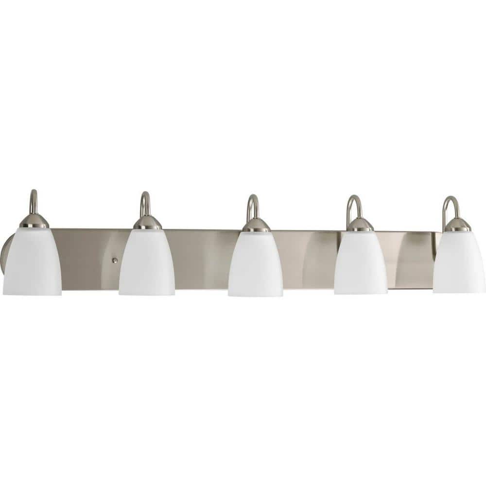 Brushed Nickel 5-Light Bath Vanity with Etched Glass Shades