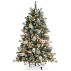 4.5 ft. Pre-lit Snowy Aspen Spruce Christmas Tree for Indoor and Outdoor, Holiday Decor