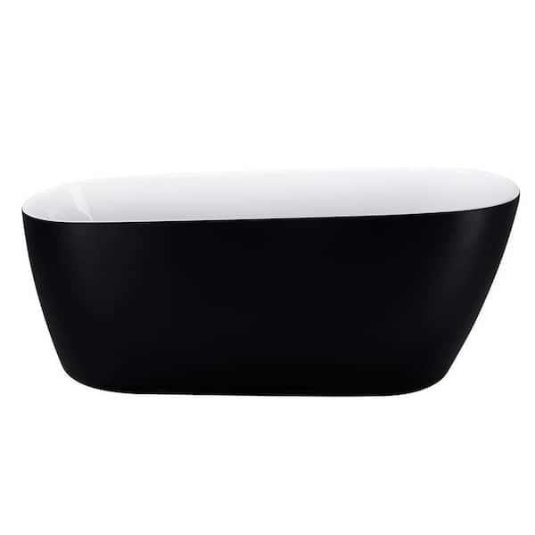 EPOWP 59 in. Acrylic Freestanding Flatbottom Non-Whirlpool Bathtub in Black