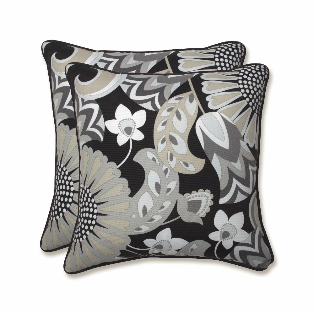 Sophia Black and Gray Floral Outdoor Throw Pillow Set