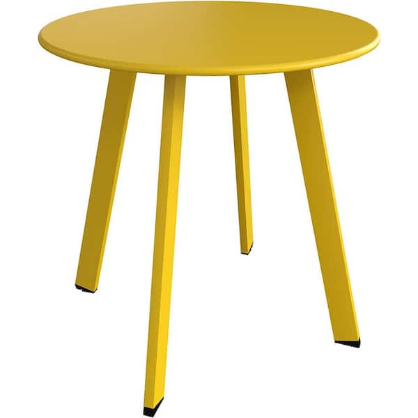 Cubilan Steel Patio Side Table, Weather Resistant Outdoor Round End Table in Yellow Square Feet