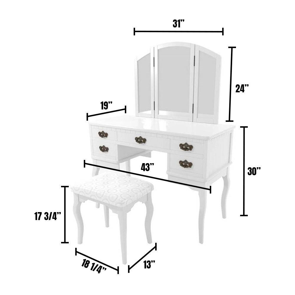 William's Home Furnishing Ashland White Vanity Table with 1Padded