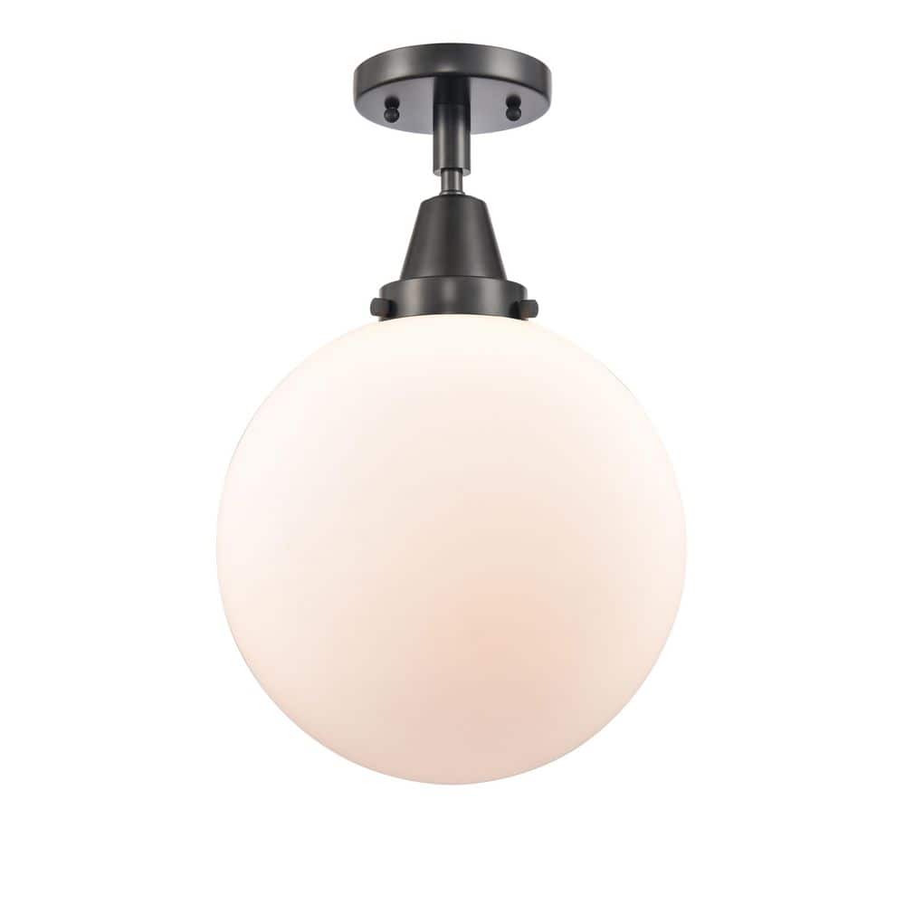Beacon 10 in. 1-Light Matte Black Industrial Flush Mount with Seeded Glass Shade price history on PriceWatchPro