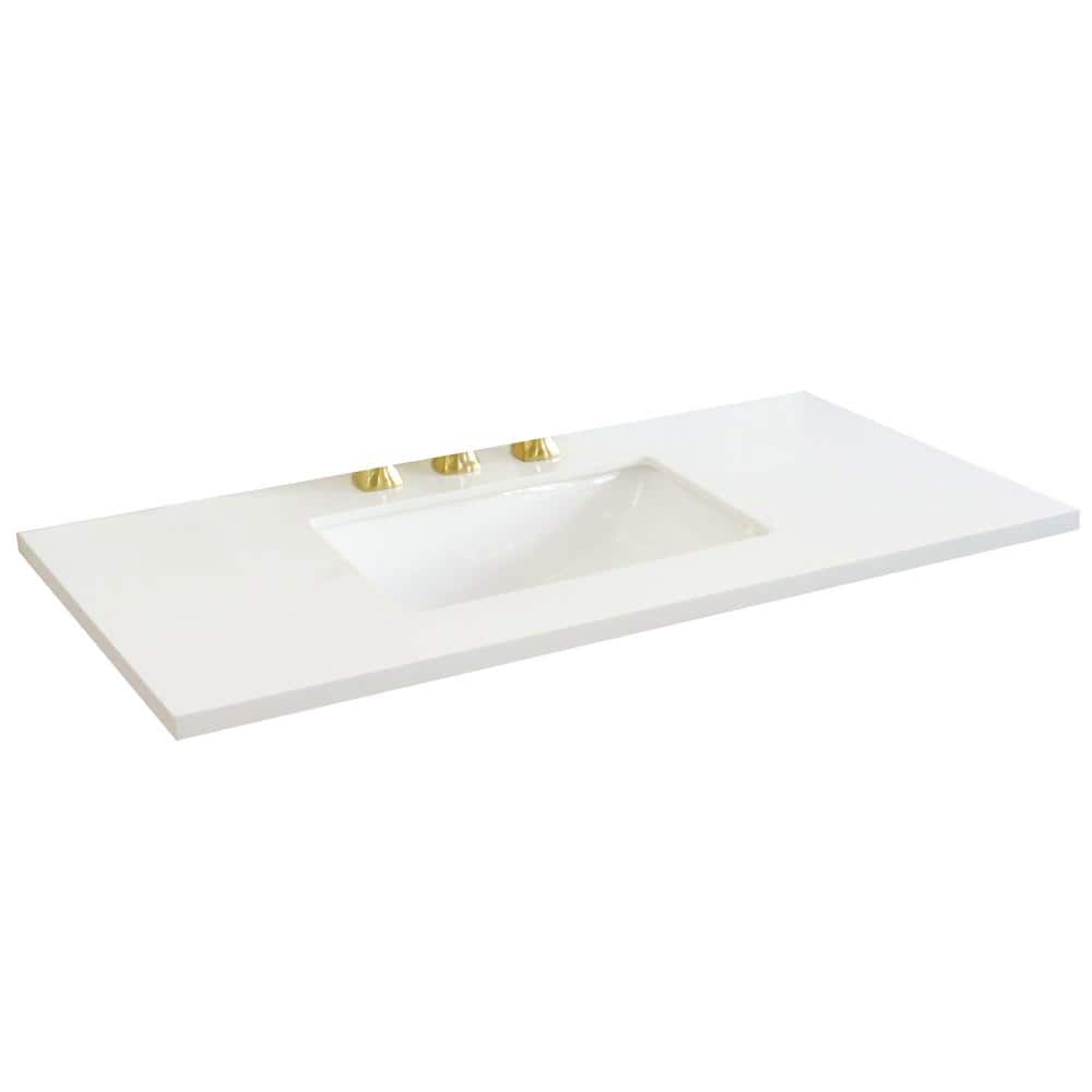 43 in. White Quartz Top with Single White Ceramic Rectangular Sink