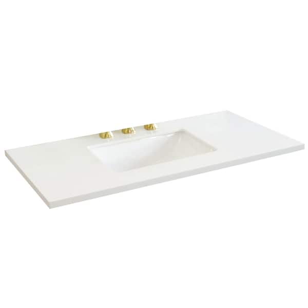 Bellaterra Home 43 in. W x 22 in. D Quartz Vanity Top in White with White Rectangle Center Basin