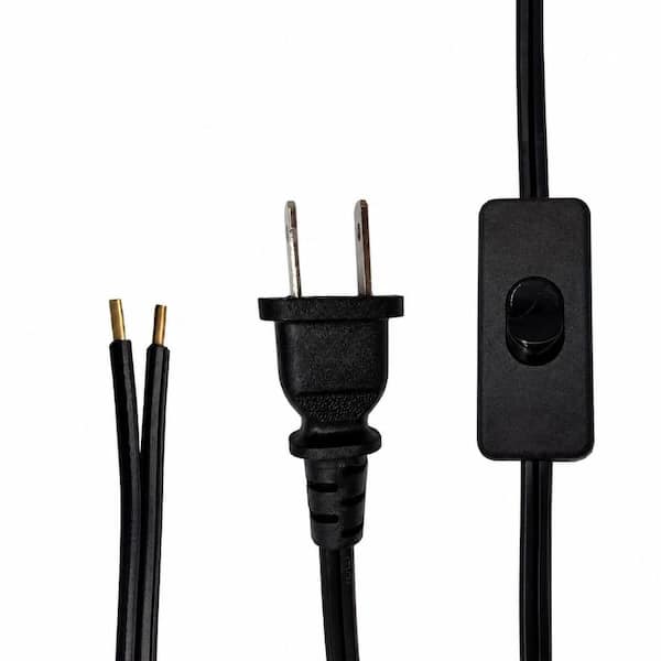 12 ft Replacement Lamp Cord with Inline On Off Switch, 18 AWG Plug to Stripped Ends, Black