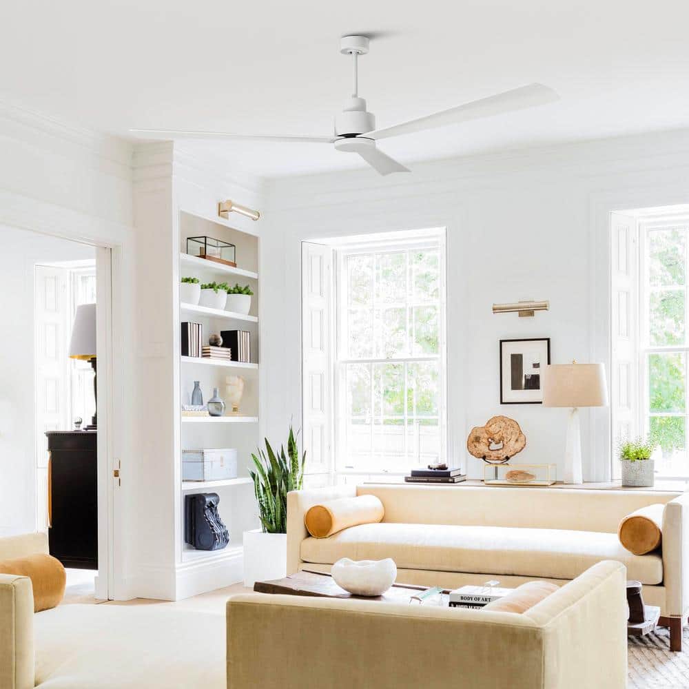 52" Matte White Ceiling Fan with Remote Control and Reversible Blade