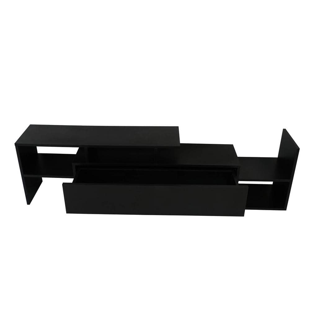 Ebony Modern TV Stand with MDF Shelves and Cabinet