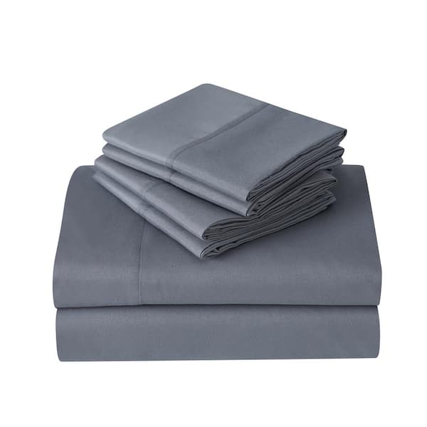 Kathy Ireland 2000TC 6-Piece Charcoal Grey Solid Cotton Blend Queen Sheet Set
