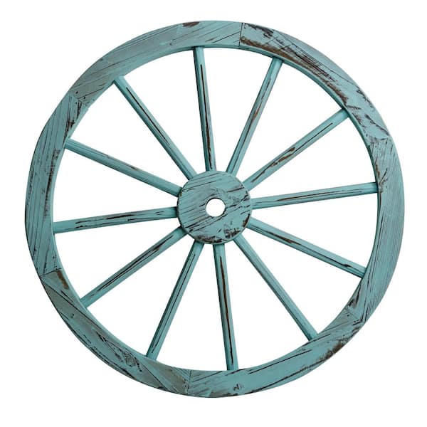 Patio Premier Patio Permier 24 in. Wooden Wagon Wheel in Blue Wash (2-Pack)