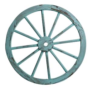 Patio Permier 24 in. Wooden Wagon Wheel in Blue Wash (2-Pack)