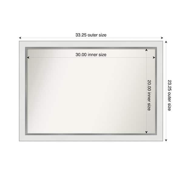 Amanti Art Medium Rectangle Satin White Silver Casual Mirror (23 in. H x 33 in. W)