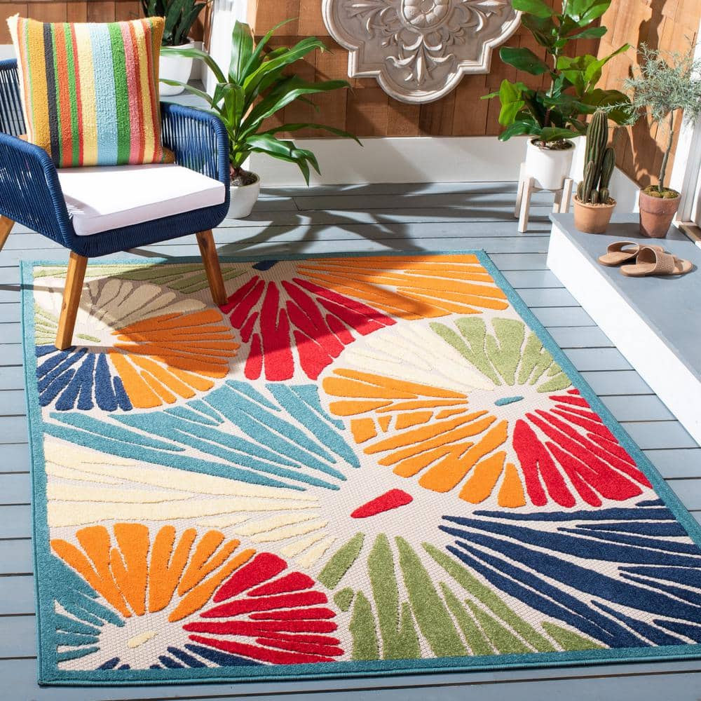 Ivory & Blue Floral Bliss 9' x 12' Easy-Care Synthetic Area Rug