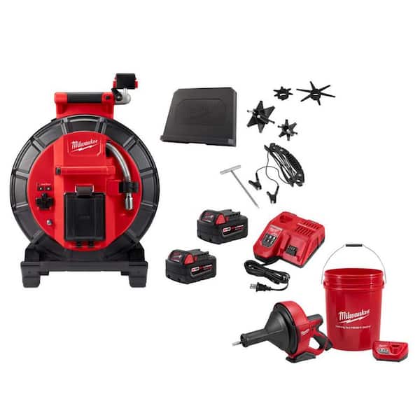 M18 18-Volt Lithium-Ion Cordless 120 ft. Mid-Stiff Modular Pipeline Sewer Camera System Kit & M12 Drain Snake Auger Kit