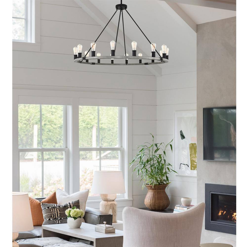 Jericho 48" Black and Gray Oak Wagon Wheel Chandelier