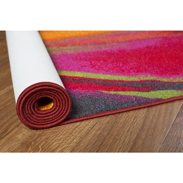 Modern Contemporary Waves Non-Slip (Non-Skid) Multi 3 ft. 3 in. x 5 ft. Area Rug