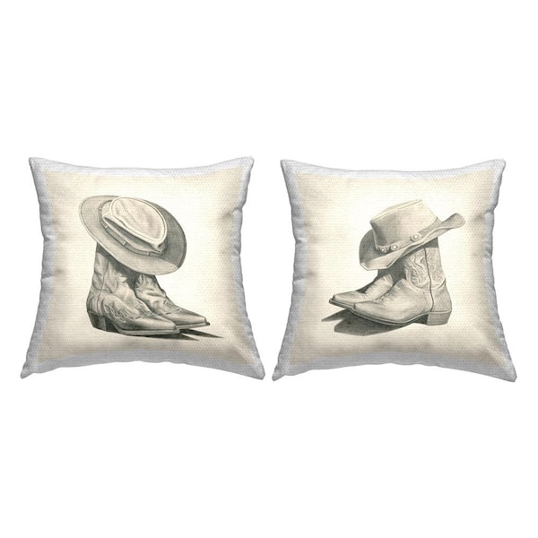 Cowboy Boots and Hats Beige Square Outdoor Throw Pillow 2-Pack