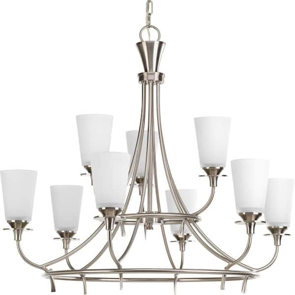 Progress Lighting Cantata Collection 9-Light Brushed Nickel Chandelier with Etched White Glass Shade
