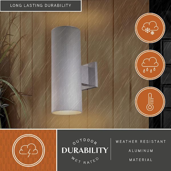 Chiasso Aluminum 2-Light Silver Cylinder Outdoor Wall Lantern Clear Glass