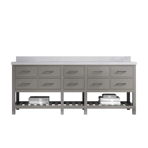 Willow Collections Parker 84 in. W x 22 in. D x 36 in. H Double Sink Bath Vanity in Elephant Gray with 2 in. Calacatta Nuvo Top