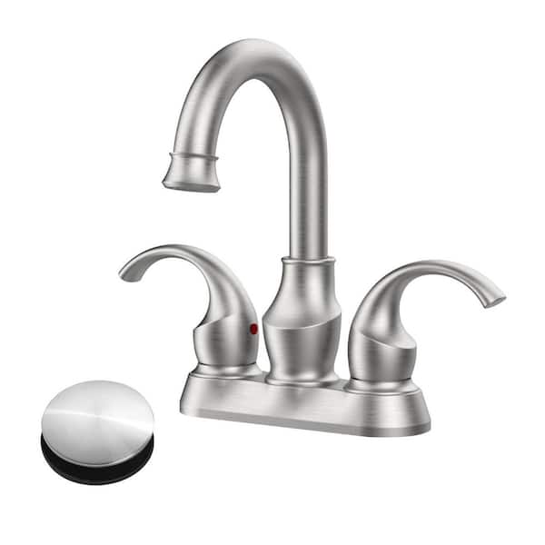 cobbe Rotatable 4 in. Centerset Double Handle Bathroom Faucet with Drain Kit Included in Brushed Nickel
