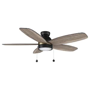 Treyton 52 in. Color Changing Integrated LED Indoor Black 5-Speed DC Ceiling Fan with Light Kit and Pull Chain