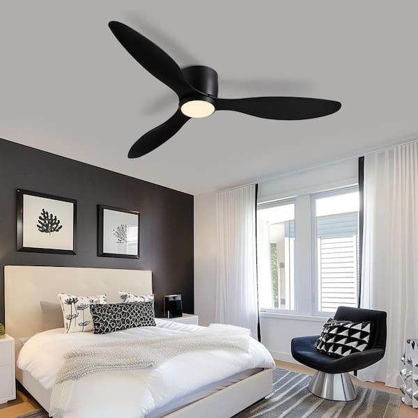 52 in. Smart Indoor Modern Black Low Profile Ceiling Fans with Remote and Wall Control with Dimmable Integrated LED