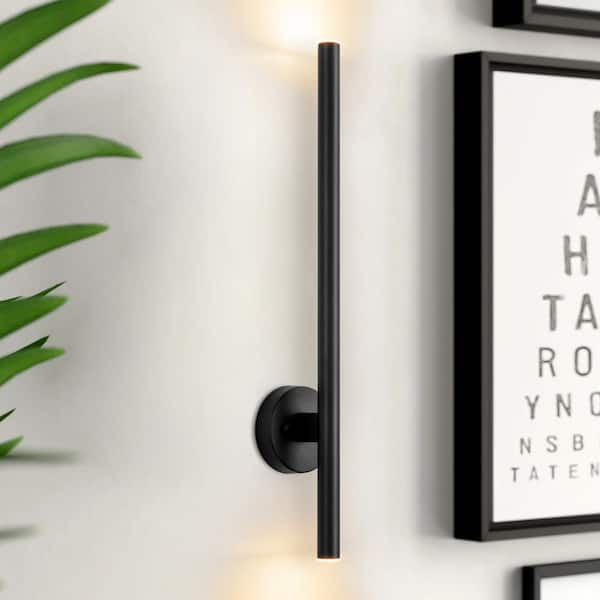 Rennnsan Cole 27.6 in. 2-Light Black Dimmable Modern LED Wall Sconce