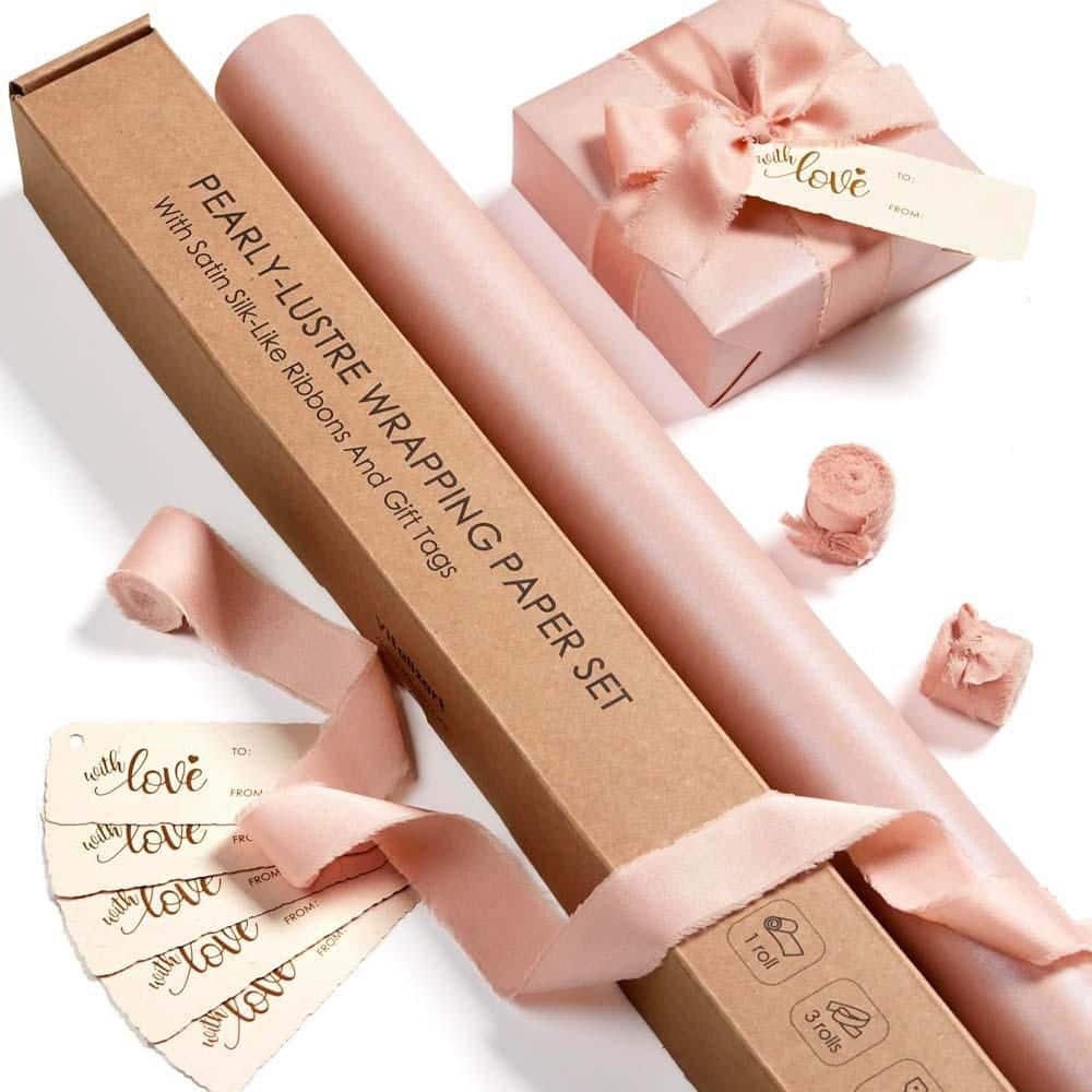 17 x 197 Pearly-Lustre Pink Wrapping Paper Set with Satin Ribbon and Gift Tags Recyclable Eco-Friendly for All Occasions price history on PriceWatchPro