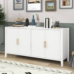 White MDF 63.1 in. W. Sideboard, Accent Storage Cabinet with Metal Handles