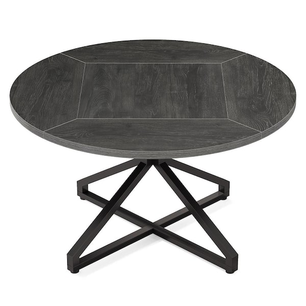BYBLIGHT Roesler Farmhouse Gray Engineered Wood 47.2 in. Pedestal Round Dining Table Seats-4