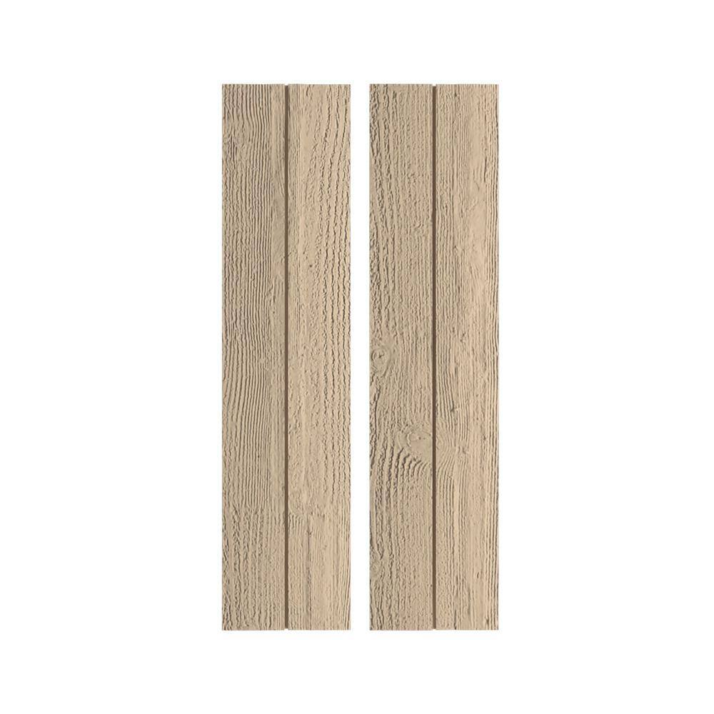 11 in. x 52 in. Timberthane Polyurethane 2-Board Joined Board-n-Batten Rough Sawn Faux Wood Shutters, No Batten Pair