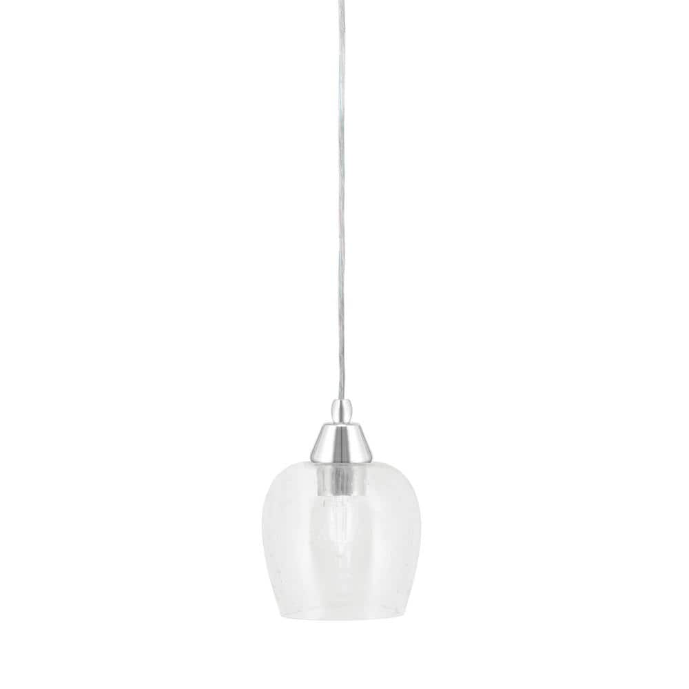 Bryson 6 in. 1-Light Chrome Cord Pendant Light with 6 in. Clear Bubble Glas
