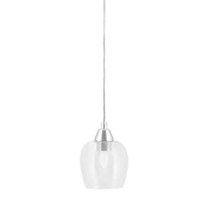 Bryson 6 in. 1-Light Chrome Cord Pendant Light with 6 in. Clear Bubble Glass Shade, no bulb included