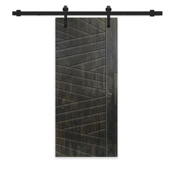 CALHOME 30 in. x 96 in. Charcoal Black Stained Pine Wood Modern Interior Sliding Barn Door with Hardware Kit