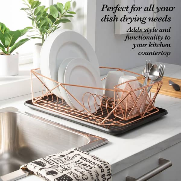 Copper Tone Metal Wire Kitchen Dish Drying Rack, Dish Storage