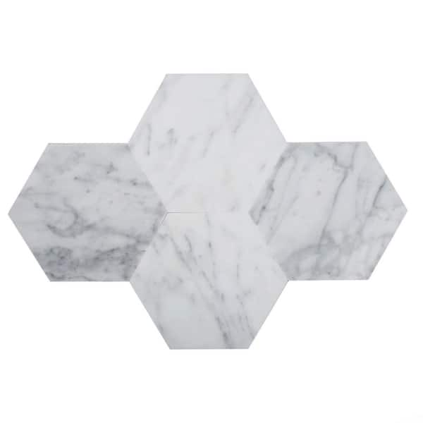 5 Carrara Hexagon Marble Peel and Stick Tile