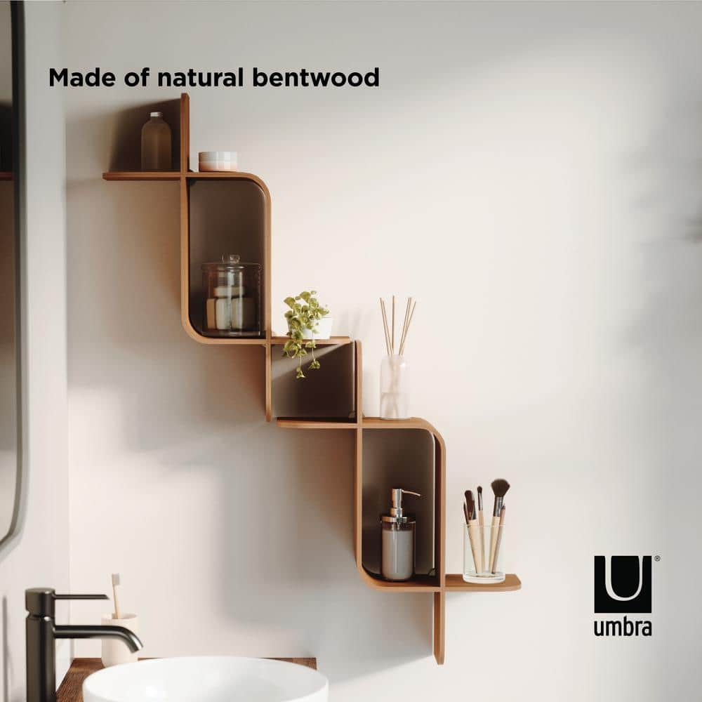 Elias Light Walnut Rubberwood Modern Wall Shelf