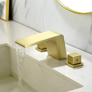 8 in. Widespread Double Handle 1.2 GPM Bathroom Faucet with Quick Connect Hose and Water Supply Hoses in Brushed Gold