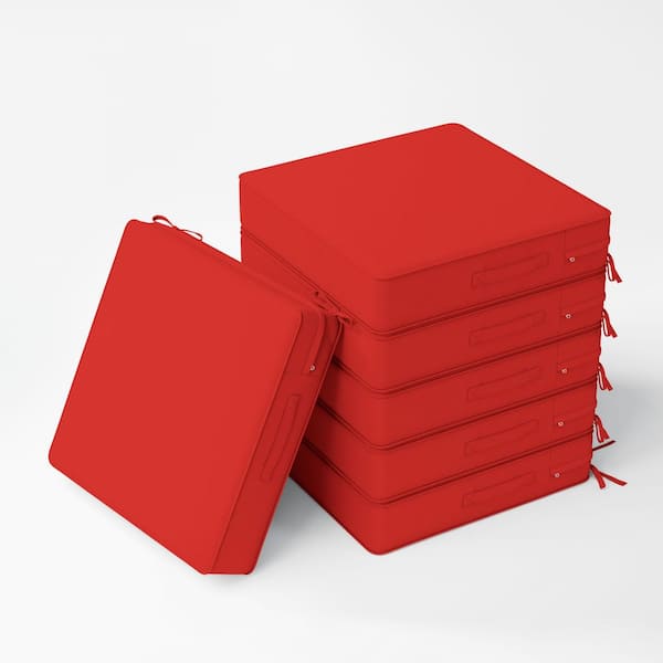 24 x 24 x 5 in. (6-Pack) Outdoor Waterproof Patio Furniture Replacement Seat Cushions with Ties and Handle, Red