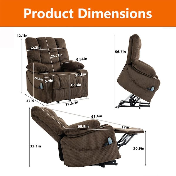 YOFE Modern Brown Velvet 160° Lay Flat Power Lift Recliner Chair