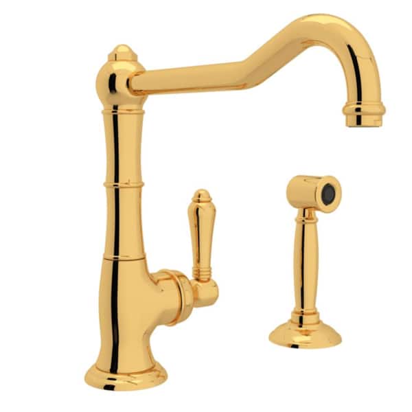 ROHL Italian Kitchen Single-Handle Standard Kitchen Faucet with Sidespray in Italian Brass