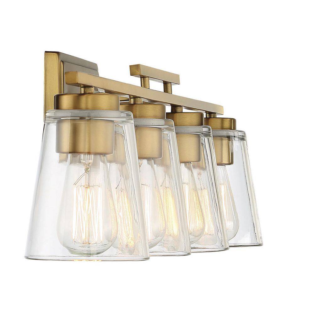 Calhoun Warm Brass Cylinder 4-Light Bath Bar with Clear Glass