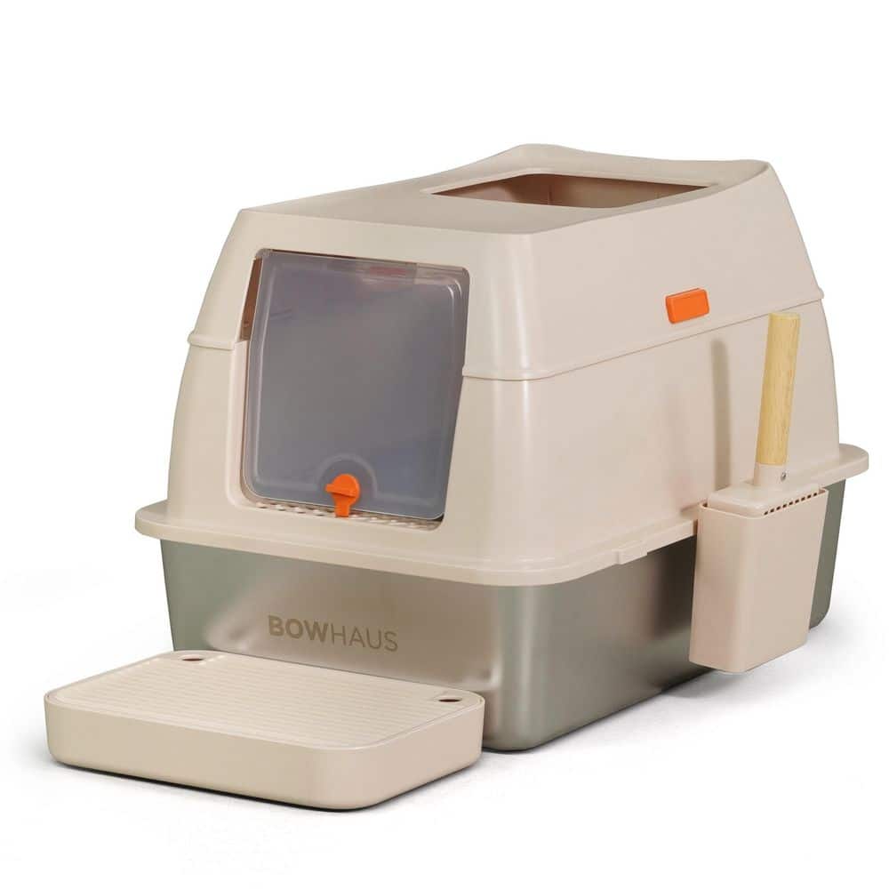 Beige High Sided 23.6 in.  L x 15.7 in.  W Enclosed Stainless Steel Cat Litter Box with Lid price history on PriceWatchPro