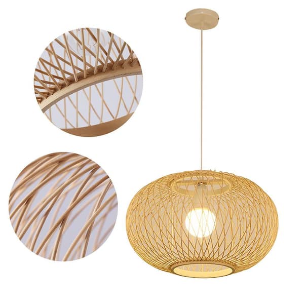 in. 16 - Home HG-HSYXF-5547 The Beige Light OUKANING Hand-Woven Bamboo Pendant 1-Light Depot